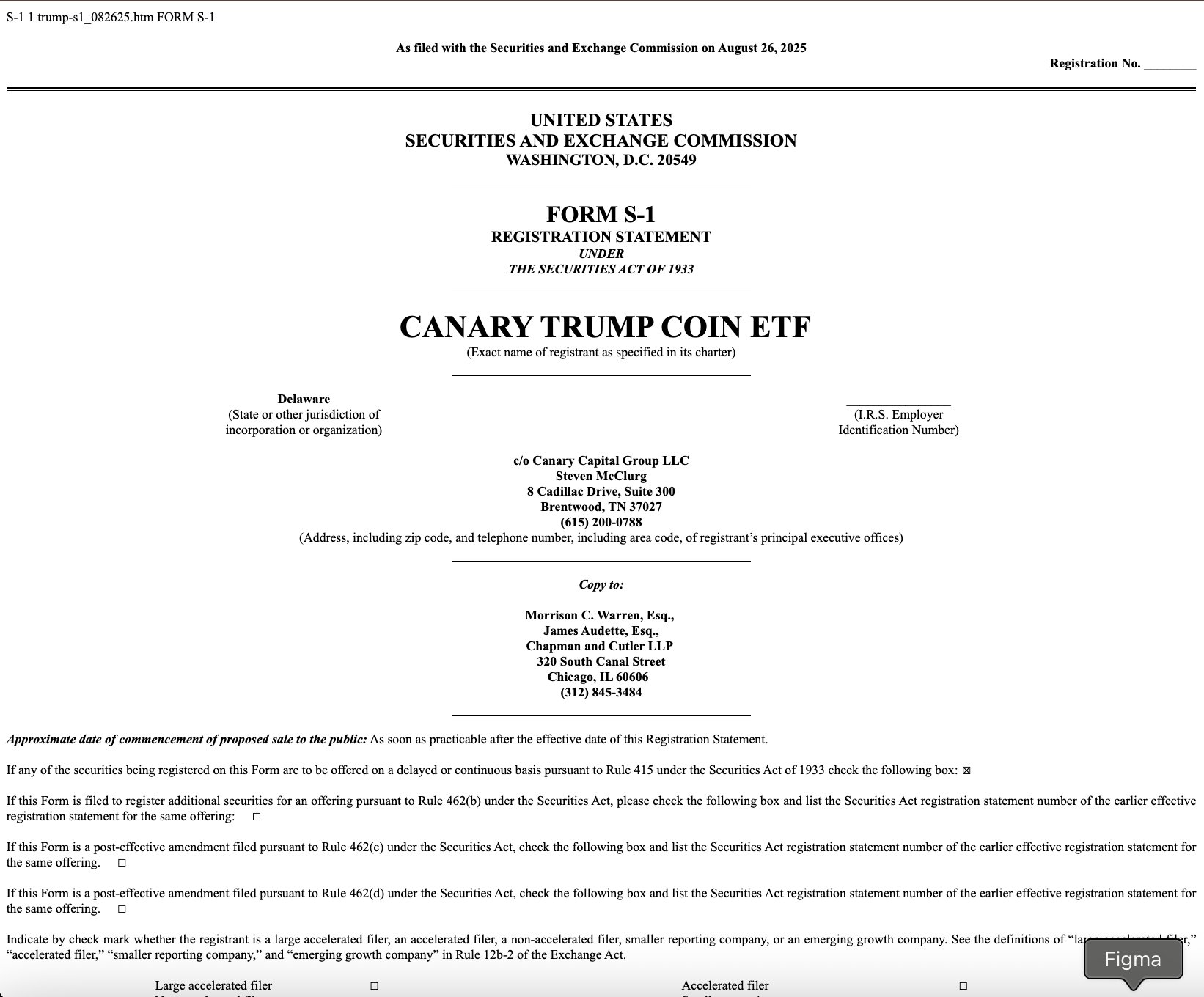 Canary Capital 寻求SEC批准发行特朗普总统Memecoin ETF
